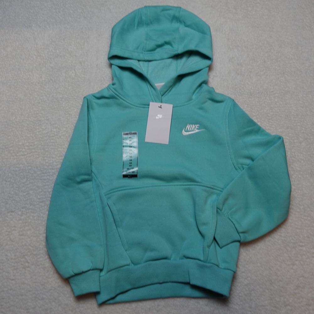 Nike Sportswear Kids Pullover Hoodie XS Turquoise Blue Fleece FD3000-300 NWT